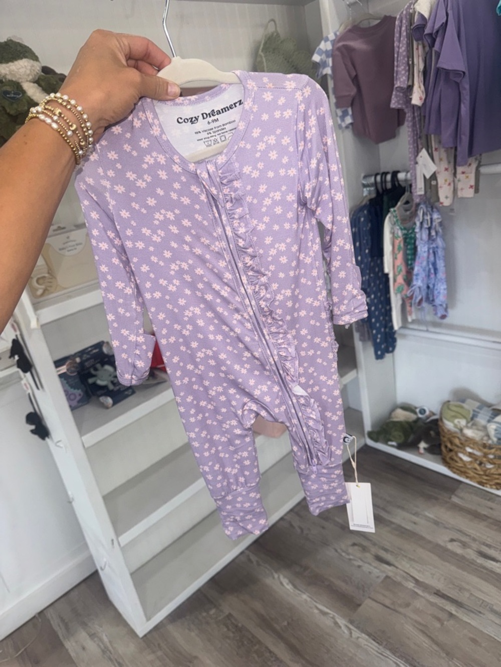 Lavender Floral Kids Pajamas - Long Sleeve Footless Zipper Romper